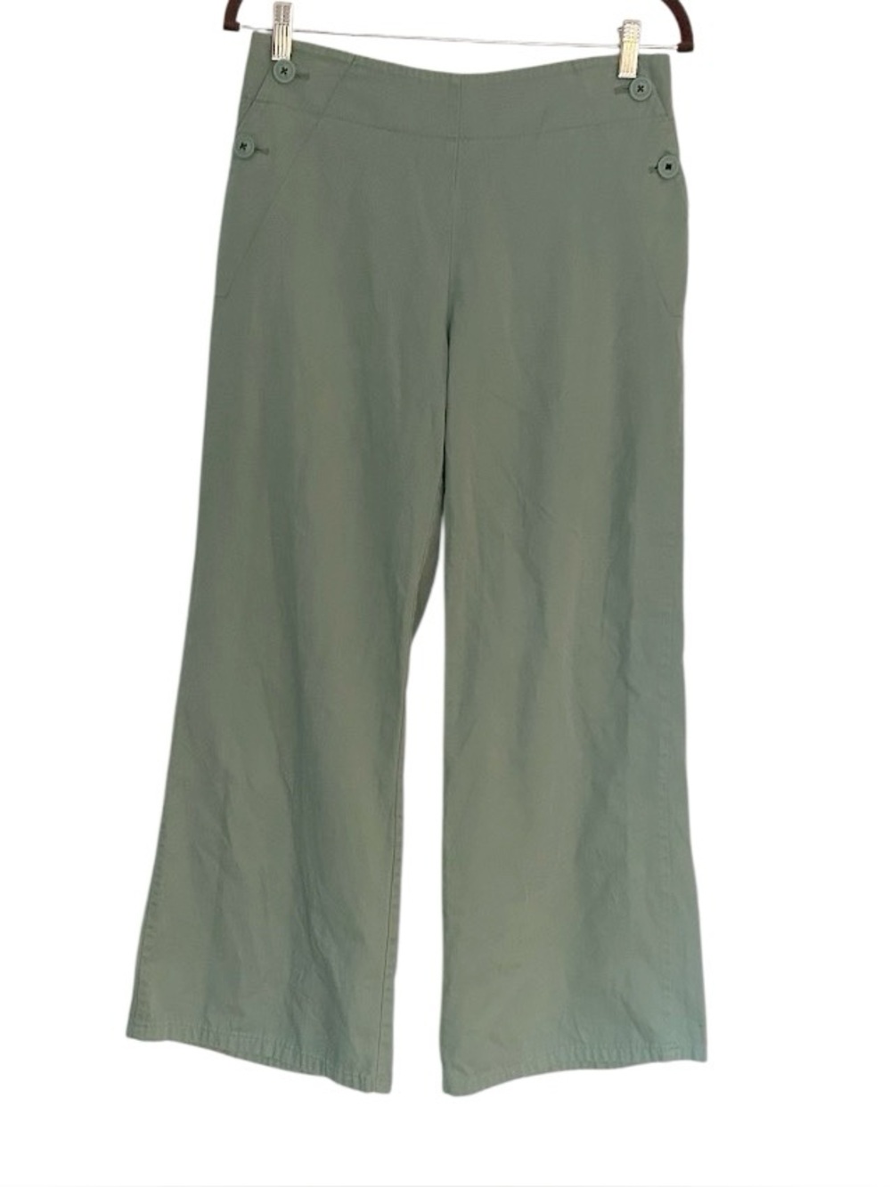 Boden Wide Leg Pants Size 12 Pale Green Cotton Sailor Button Detail